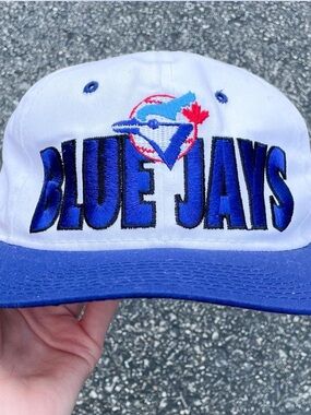 Vintage Toronto Blue Jays Starter Hat 90s Block Spellout Snapback Grey Underbrim